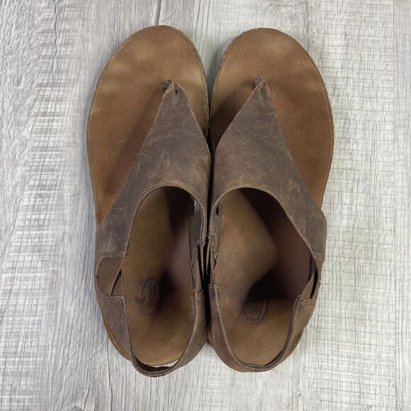 Chaco Womens Wayfarer Post Thong Sandals Toffee Leather Slingback Size 10 EUC M - Picture 6 of 9